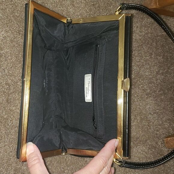 VNTG Retro 60's A Naturalizer Black Faux Suede Simulated Leather Handbag - Picture 6 of 16